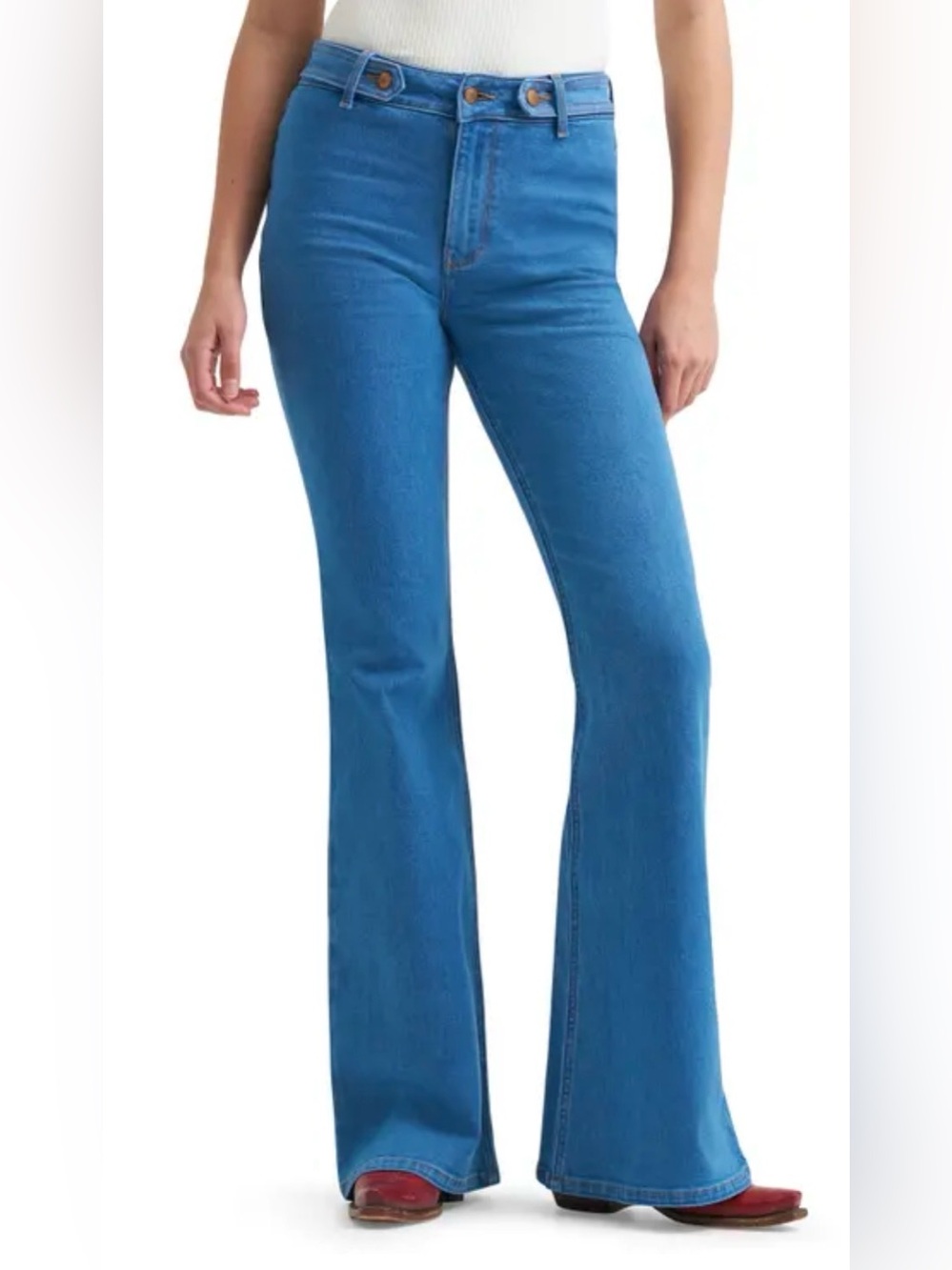 Wrangler Belted High-Rise Flare Jeans Medium Wash Bell Bottoms Size 29x34